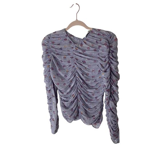 Zara NWOT XS Metallic Ruched Y3K Mesh Soft Girl Coquette Whimsy Long Sleeve - Picture 1 of 5